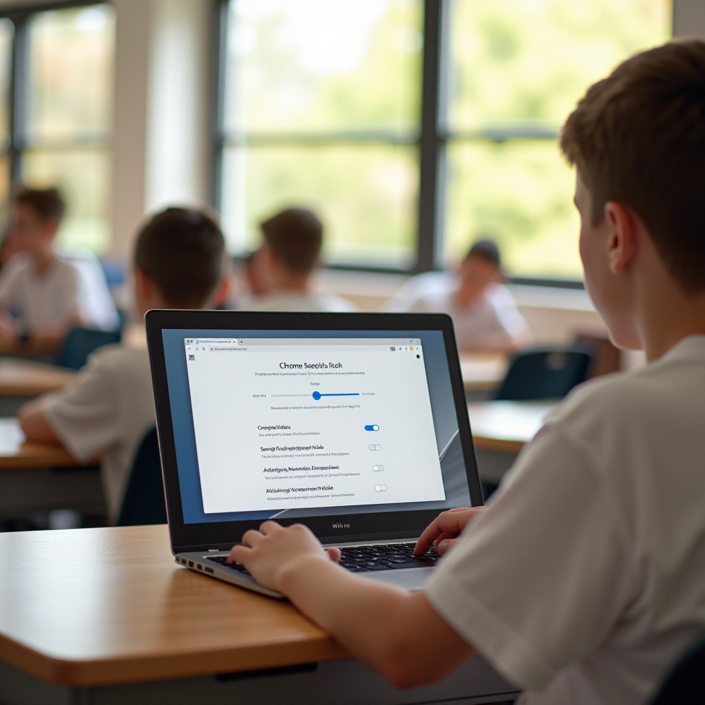 há um minério de avião em um Chromebook escolar