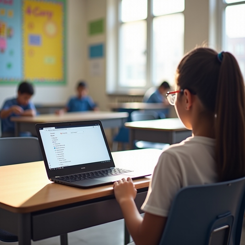 há um minério de avião em um Chromebook escolar